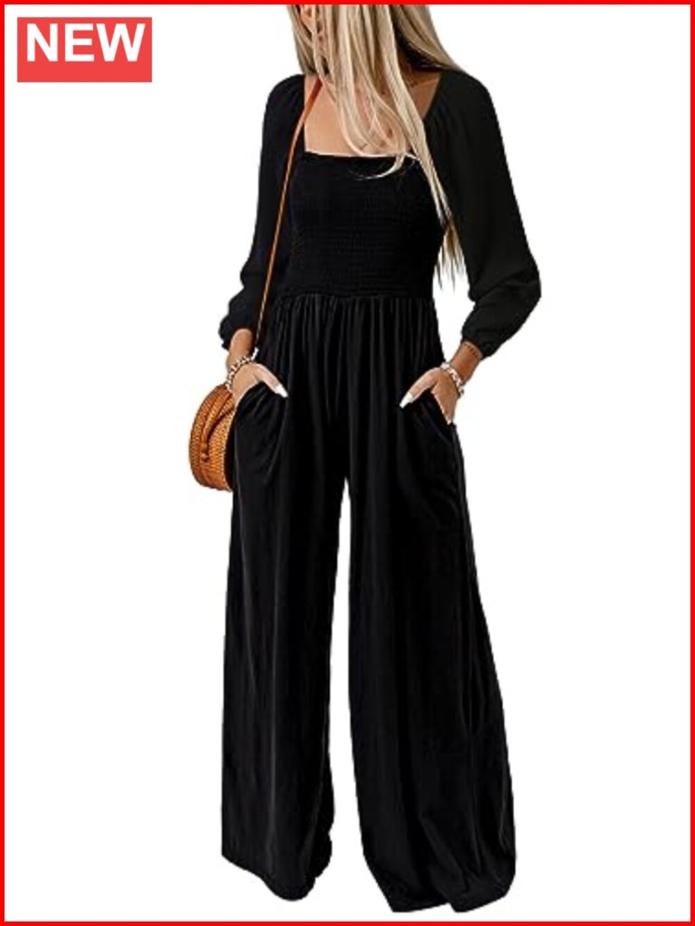 Women's Wide Leg Jumpsuit Long Sleeve Square Neck One Piece Romper